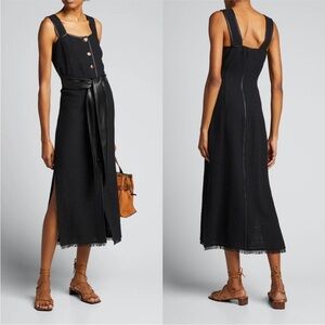 Nanushka Rita Dress Black Tie Front Button Down Raw Hem